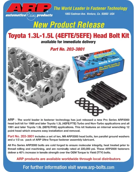Toyota Starlet GT Turbo / Glanza EP82/EP91 4E-FTE 1.3L & 1.5L 4Cyl ARP Head Bolt Kit