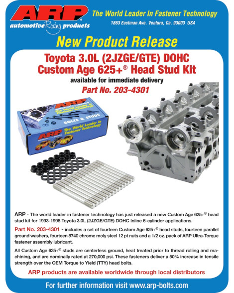 Toyota Supra MK4 JZA80 2JZ 93-98 ARP Custom Age 625+ Head Stud Kit Toyota Supra MK4 JZA80 2JZ 93-98 ARP Custom Age 625+ Head Stud Kit