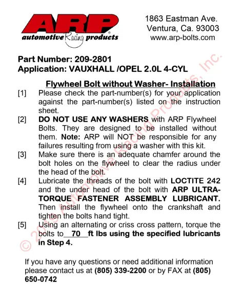 Vauxhall/Opel 2.0L 16V Astra/VX220/Zafira ARP Flywheel Bolt Kit (8 PCS) Vauxhall/Opel 2.0L 16V Astra/VX220/Zafira ARP Flywheel Bolt Kit (8 PCS)