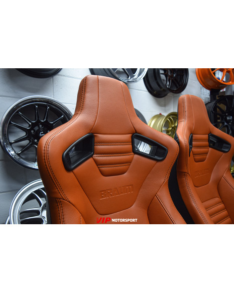 BRAUM Racing Seats Elite-X Series Sport Seats British Tan Leatherette (Black Stitching) Pair BRAUM Racing Seats Elite-X Series Sport Seats British Tan Leatherette (Black Stitching) Pair