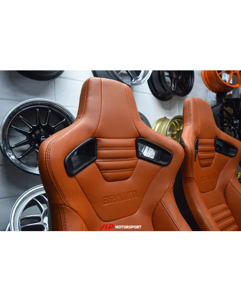BRAUM Racing Seats Elite-X Series Sport Seats British Tan Leatherette (Black Stitching) Pair BRAUM Racing Seats Elite-X Series Sport Seats British Tan Leatherette (Black Stitching) Pair