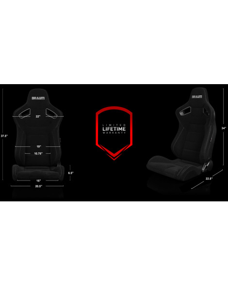 BRAUM Racing Seats Elite Series Sport Seats Black Cloth (Grey Stitching) Pair BRAUM Racing Seats Elite Series Sport Seats Black Cloth (Grey Stitching) Pair
