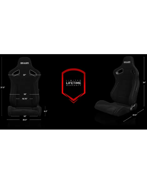 BRAUM Racing Seats Elite Series Sport Seats Black Cloth (Grey Stitching) Pair