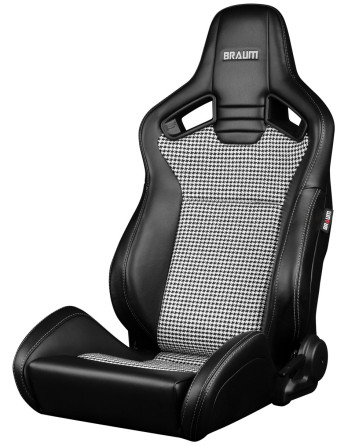 BRAUM Racing Seats Elite V2 Series Sport Seats Black Leatherette | Houndstooth Fabric Pair