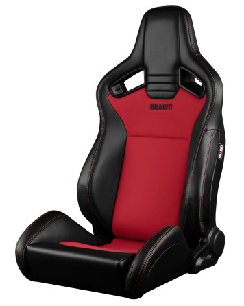 BRAUM Racing Seats Elite V2 Series Sport Seats Black Leatherette | Red Fabric Pair