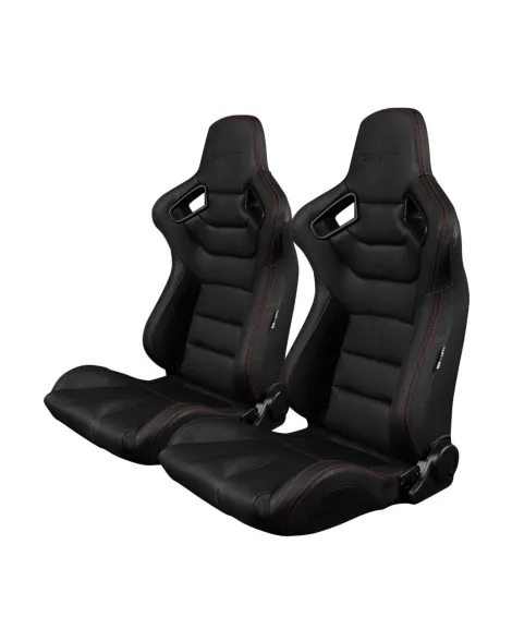 BRAUM Racing Seats Elite Series Sport Seats Black Leatherette (Red Stitching) Pair BRAUM Racing Seats Elite Series Sport Seats Black Leatherette (Red Stitching) Pair