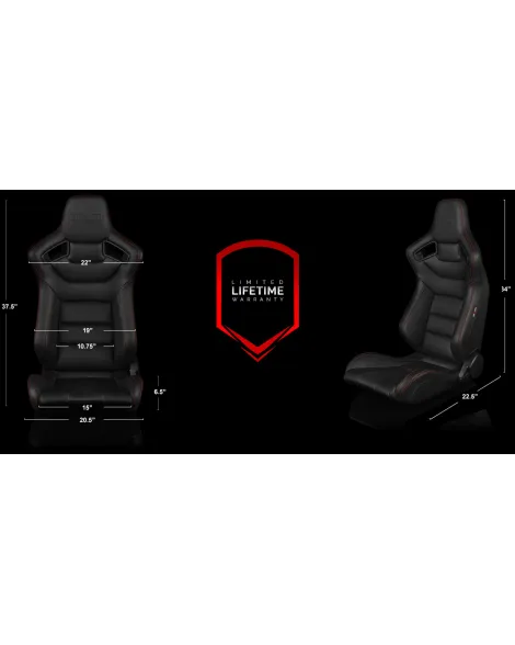 BRAUM Racing Seats Elite Series Sport Seats Black Leatherette (Black Stitching) Pair BRAUM Racing Seats Elite Series Sport Seats Black Leatherette (Black Stitching) Pair