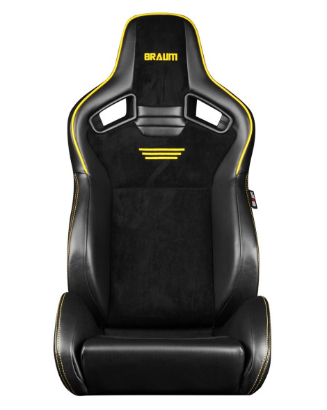 BRAUM Racing Seats Elite V2 Series Sport Seats Black Leatherette |Black Suede | Yellow Piping Pair BRAUM Racing Seats Elite V2 Series Sport Seats Black Leatherette |Black Suede | Yellow Piping Pair
