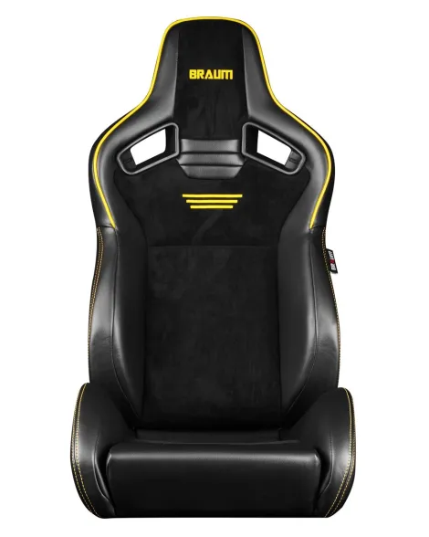 BRAUM Racing Seats Elite V2 Series Sport Seats Black Leatherette |Black Suede | Yellow Piping Pair