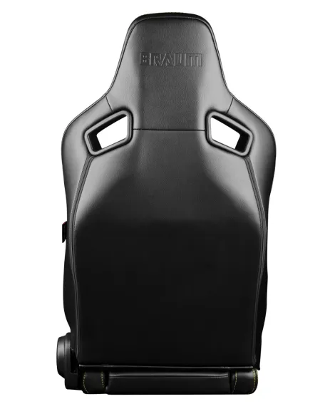 BRAUM Racing Seats Elite V2 Series Sport Seats Black Leatherette |Black Suede | Yellow Piping Pair