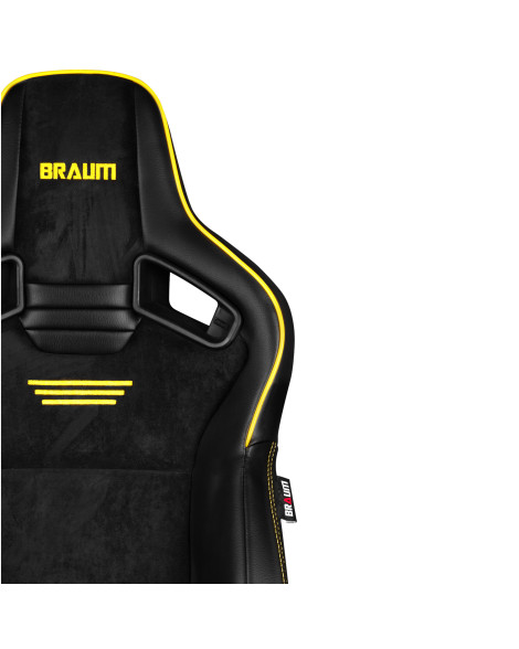 BRAUM Racing Seats Elite V2 Series Sport Seats Black Leatherette |Black Suede | Yellow Piping Pair BRAUM Racing Seats Elite V2 Series Sport Seats Black Leatherette |Black Suede | Yellow Piping Pair