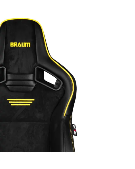 BRAUM Racing Seats Elite V2 Series Sport Seats Black Leatherette |Black Suede | Yellow Piping Pair