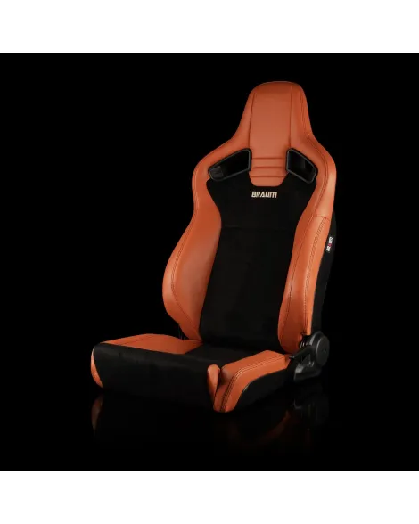BRAUM Racing Seats Elite V2 Series Sport Seats British Tan Leatherette & Black Suede - Low Bolster Pair