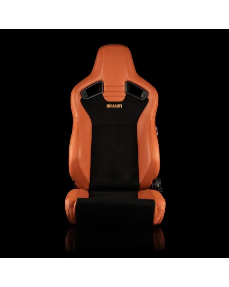 BRAUM Racing Seats Elite V2 Series Sport Seats British Tan Leatherette & Black Suede - Low Bolster Pair