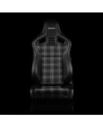 BRAUM Racing Seats Elite V2 Series Sport Seats Black Leatherette & Grey Plaid Fabric - Low Bolster Pair BRAUM Racing Seats Elite V2 Series Sport Seats Black Leatherette & Grey Plaid Fabric - Low Bolster Pair