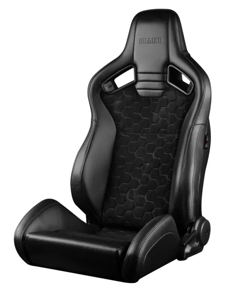 BRAUM Racing Seats Elite V2 Series Sport Seats Black Leatherette | Honeycomb Suede | Grey Stitching Pair