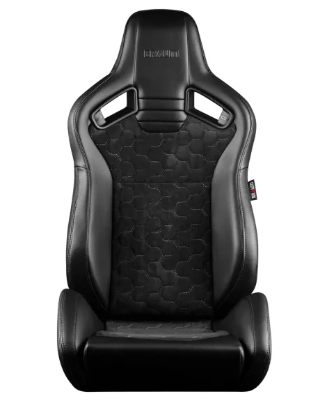 BRAUM Racing Seats Elite V2 Series Sport Seats Black Leatherette | Honeycomb Suede | Grey Stitching Pair