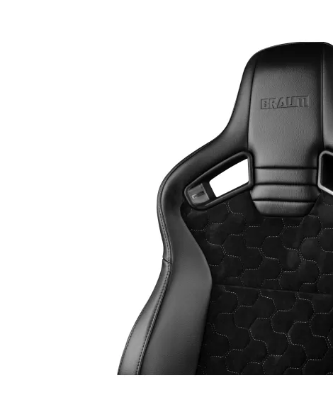 BRAUM Racing Seats Elite V2 Series Sport Seats Black Leatherette | Honeycomb Suede | Grey Stitching Pair