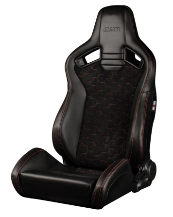 BRAUM Racing Seats Elite V2 Series Sport Seats Black Leatherette | Honeycomb Suede | Red Stitching Pair