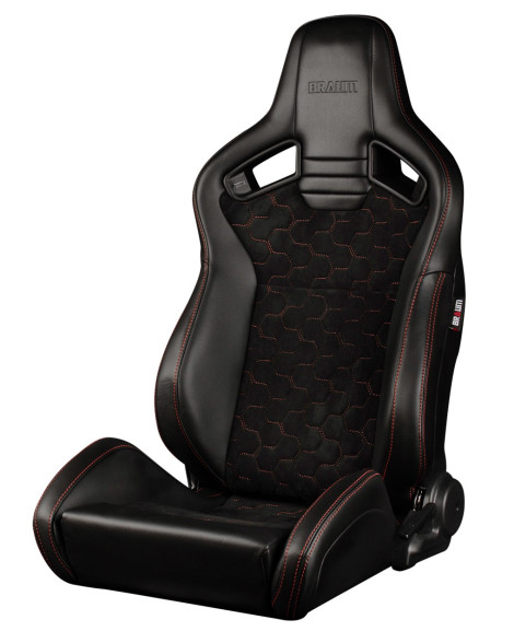 BRAUM Racing Seats Elite V2 Series Sport Seats Black Leatherette | Honeycomb Suede | Red Stitching Pair BRAUM Racing Seats Elite V2 Series Sport Seats Black Leatherette | Honeycomb Suede | Red Stitching Pair