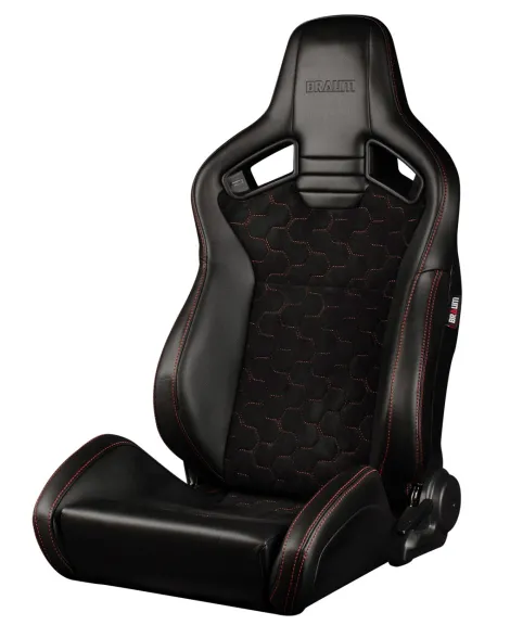 BRAUM Racing Seats Elite V2 Series Sport Seats Black Leatherette | Honeycomb Suede | Red Stitching Pair BRAUM Racing Seats Elite V2 Series Sport Seats Black Leatherette | Honeycomb Suede | Red Stitching Pair