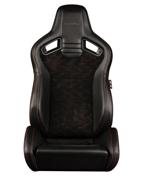 BRAUM Racing Seats Elite V2 Series Sport Seats Black Leatherette | Honeycomb Suede | Red Stitching Pair BRAUM Racing Seats Elite V2 Series Sport Seats Black Leatherette | Honeycomb Suede | Red Stitching Pair