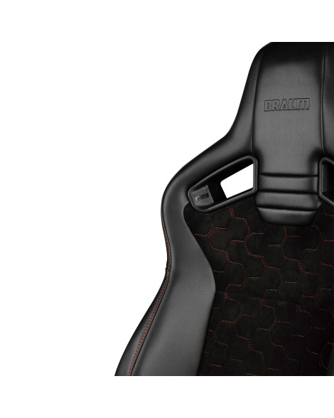 BRAUM Racing Seats Elite V2 Series Sport Seats Black Leatherette | Honeycomb Suede | Red Stitching Pair BRAUM Racing Seats Elite V2 Series Sport Seats Black Leatherette | Honeycomb Suede | Red Stitching Pair