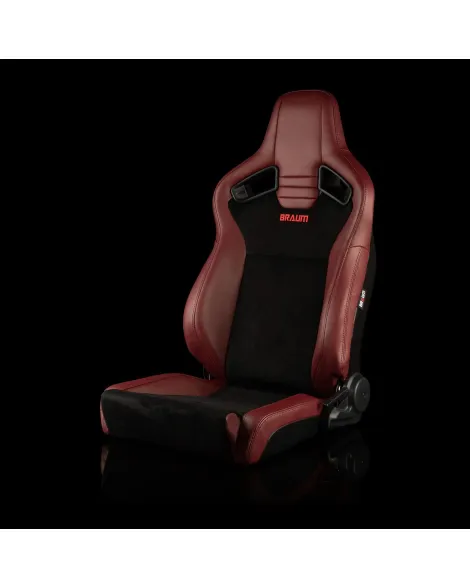 BRAUM Racing Seats Elite V2 Series Sport Seats Maroon Leatherette & Black Suede - Low Bolster Pair BESPOKE 3-4 MONTHS BRAUM Racing Seats Elite V2 Series Sport Seats Maroon Leatherette & Black Suede - Low Bolster Pair BESPOKE 3-4 MONTHS