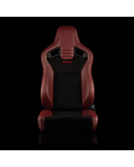 BRAUM Racing Seats Elite V2 Series Sport Seats Maroon Leatherette & Black Suede - Low Bolster Pair BESPOKE 3-4 MONTHS BRAUM Racing Seats Elite V2 Series Sport Seats Maroon Leatherette & Black Suede - Low Bolster Pair BESPOKE 3-4 MONTHS
