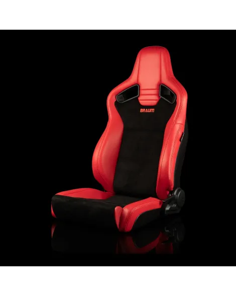 BRAUM Racing Seats Elite V2 Series Sport Seats Red Leatherette & Black Suede - Low Bolster Pair BRAUM Racing Seats Elite V2 Series Sport Seats Red Leatherette & Black Suede - Low Bolster Pair
