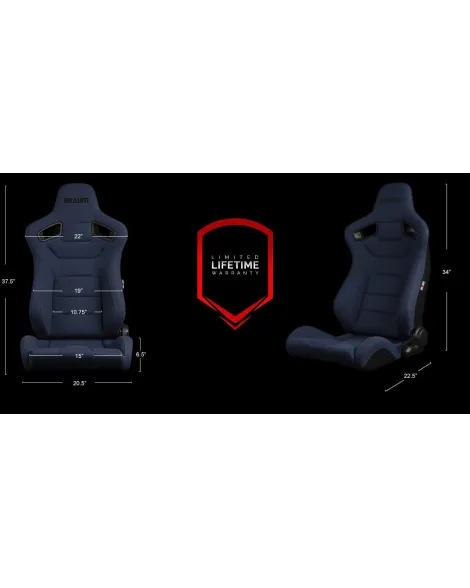 BRAUM Racing Seats Elite Series Sport Seats Blue Cloth (Black Stitching) Pair