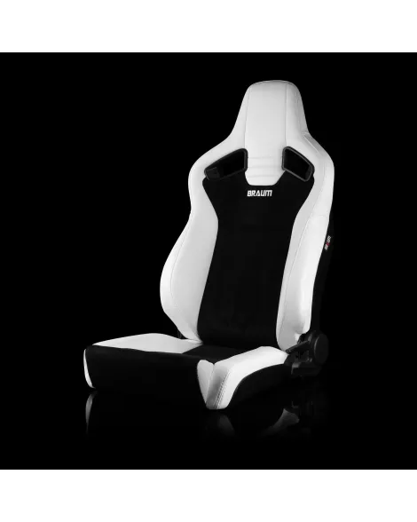 BRAUM Racing Seats Elite V2 Series Sport Seats White Leatherette & Black Suede - Low Bolster Pair BRAUM Racing Seats Elite V2 Series Sport Seats White Leatherette & Black Suede - Low Bolster Pair