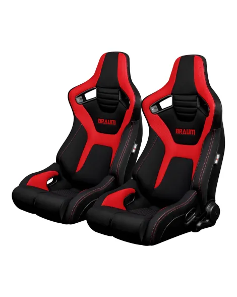 BRAUM Racing Seats Elite-R Series Sport Seats Black and Red Polo Cloth (Red Stitching) Pair BRAUM Racing Seats Elite-R Series Sport Seats Black and Red Polo Cloth (Red Stitching) Pair
