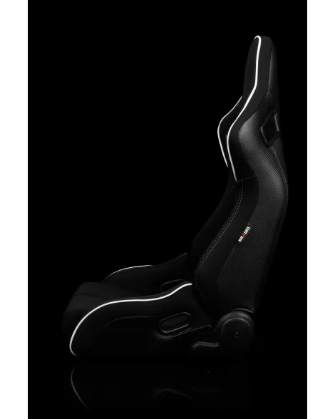 BRAUM Racing Seats Elite-R Series Sport Seats Black Polo Cloth (Grey Stitching / White Piping) Pair BRAUM Racing Seats Elite-R Series Sport Seats Black Polo Cloth (Grey Stitching / White Piping) Pair