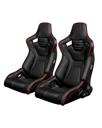 BRAUM Racing Seats Elite-R Series Sport Seats Black Leatherette (Red Stitching / Red Piping) Pair BRAUM Racing Seats Elite-R Series Sport Seats Black Leatherette (Red Stitching / Red Piping) Pair