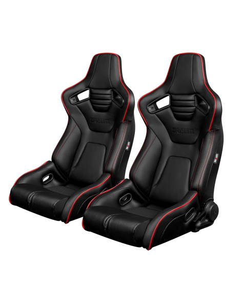 BRAUM Racing Seats Elite-R Series Sport Seats Black Leatherette (Red Stitching / Red Piping) Pair BRAUM Racing Seats Elite-R Series Sport Seats Black Leatherette (Red Stitching / Red Piping) Pair
