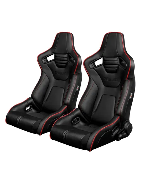BRAUM Racing Seats Elite-R Series Sport Seats Black Leatherette (Red Stitching / Red Piping) Pair