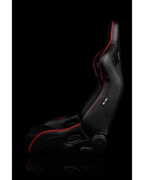 BRAUM Racing Seats Elite-R Series Sport Seats Black Leatherette (Red Stitching / Red Piping) Pair