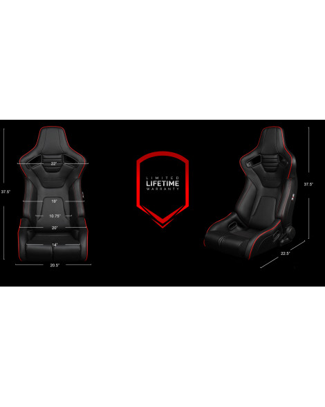 BRAUM Racing Seats Elite-R Series Sport Seats Black Leatherette (Red Stitching / Red Piping) Pair BRAUM Racing Seats Elite-R Series Sport Seats Black Leatherette (Red Stitching / Red Piping) Pair