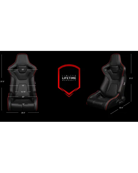 BRAUM Racing Seats Elite-R Series Sport Seats Black Leatherette (Red Stitching / Red Piping) Pair