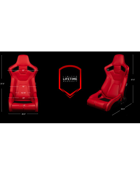 BRAUM Racing Seats Elite-R Series Sport Seats Red Leatherette (Black Stitching / Black Piping) Pair BRAUM Racing Seats Elite-R Series Sport Seats Red Leatherette (Black Stitching / Black Piping) Pair