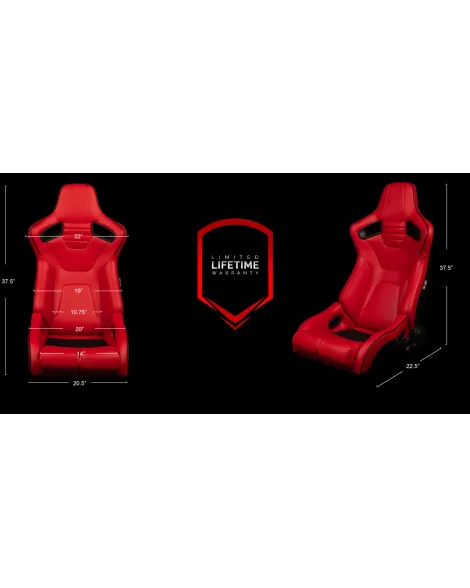 BRAUM Racing Seats Elite-R Series Sport Seats Red Leatherette (Black Stitching / Black Piping) Pair BRAUM Racing Seats Elite-R Series Sport Seats Red Leatherette (Black Stitching / Black Piping) Pair