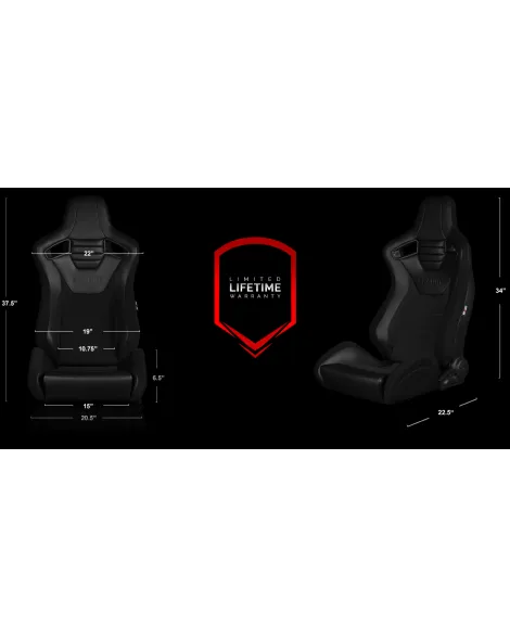BRAUM Racing Seats Elite-S Series Sport Seats Black Leatherette Black Cloth Pair BRAUM Racing Seats Elite-S Series Sport Seats Black Leatherette Black Cloth Pair