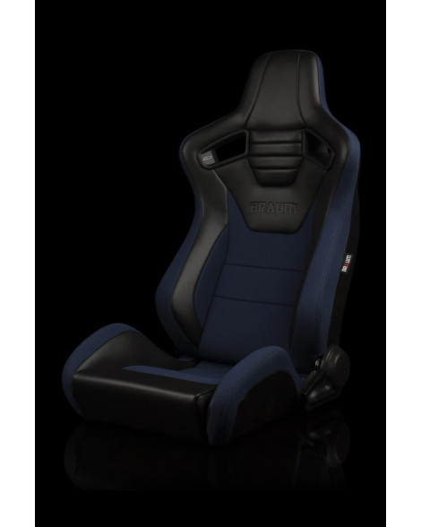 BRAUM Racing Seats Elite-S Series Sport Seats Black Leatherette Blue Cloth Pair BRAUM Racing Seats Elite-S Series Sport Seats Black Leatherette Blue Cloth Pair