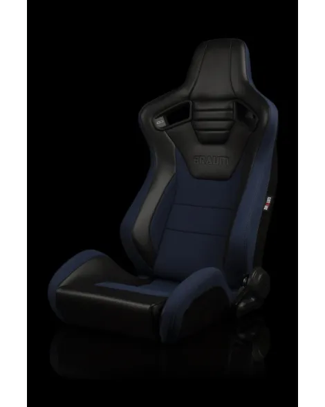 BRAUM Racing Seats Elite-S Series Sport Seats Black Leatherette Blue Cloth Pair BRAUM Racing Seats Elite-S Series Sport Seats Black Leatherette Blue Cloth Pair