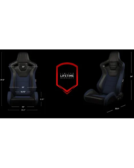 BRAUM Racing Seats Elite-S Series Sport Seats Black Leatherette Blue Cloth Pair BRAUM Racing Seats Elite-S Series Sport Seats Black Leatherette Blue Cloth Pair