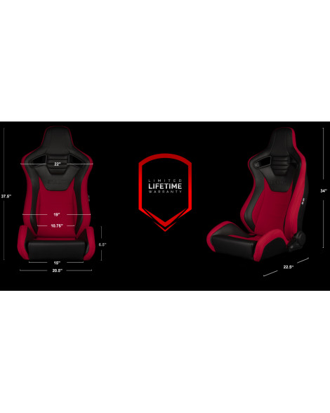 BRAUM Racing Seats Elite-S Series Sport Seats Black Leatherette / Red Cloth Pair BRAUM Racing Seats Elite-S Series Sport Seats Black Leatherette / Red Cloth Pair