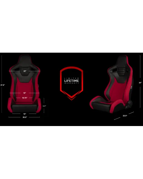BRAUM Racing Seats Elite-S Series Sport Seats Black Leatherette / Red Cloth Pair BRAUM Racing Seats Elite-S Series Sport Seats Black Leatherette / Red Cloth Pair