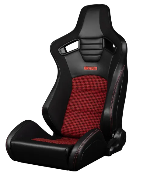 BRAUM Racing Seats Elite-S Series Sport Seats Black Leatherette | Red Houndstooth Pair BRAUM Racing Seats Elite-S Series Sport Seats Black Leatherette | Red Houndstooth Pair