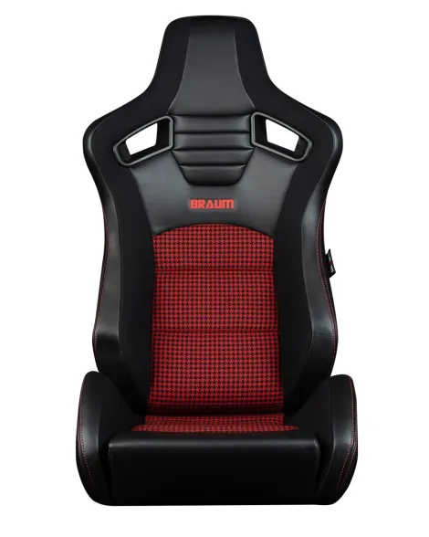 BRAUM Racing Seats Elite-S Series Sport Seats Black Leatherette | Red Houndstooth Pair BRAUM Racing Seats Elite-S Series Sport Seats Black Leatherette | Red Houndstooth Pair